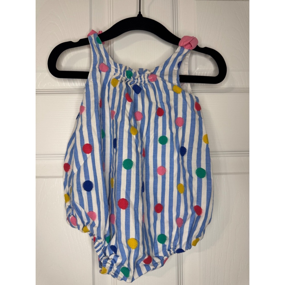 Baby Boden Blue White Striped Multi Polka Dot Bubble Romper 0-3M